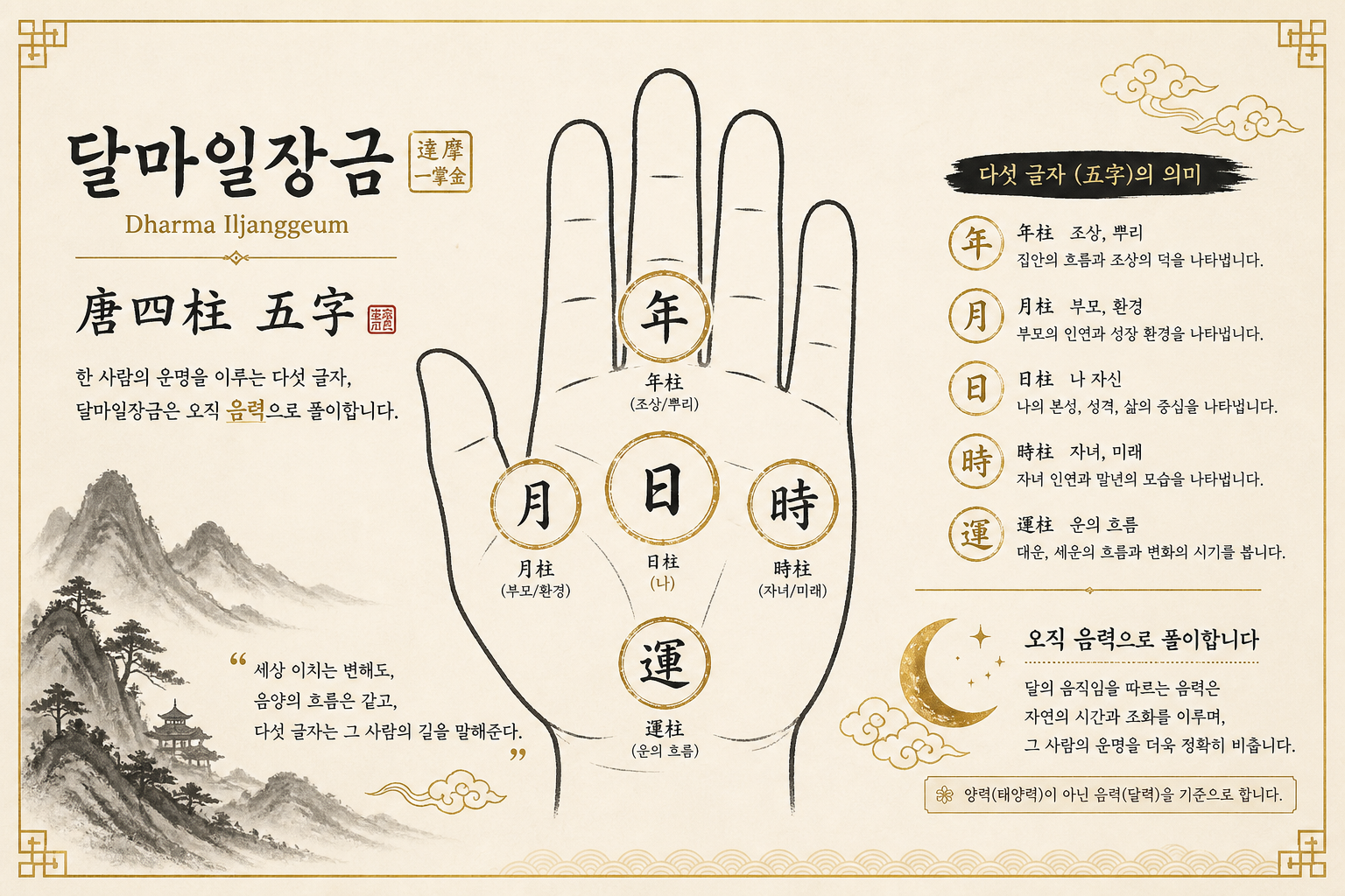 달마일장금 — 다섯 글자로 보는 당사주