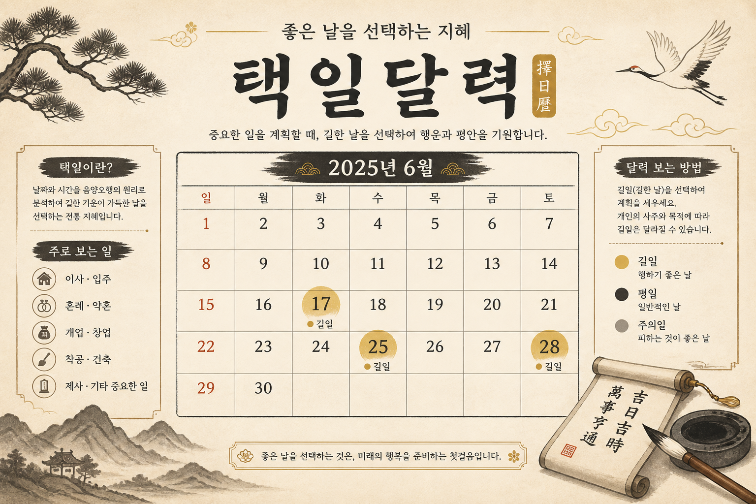 택일달력 — 좋은 날을 고르는 역학달력
